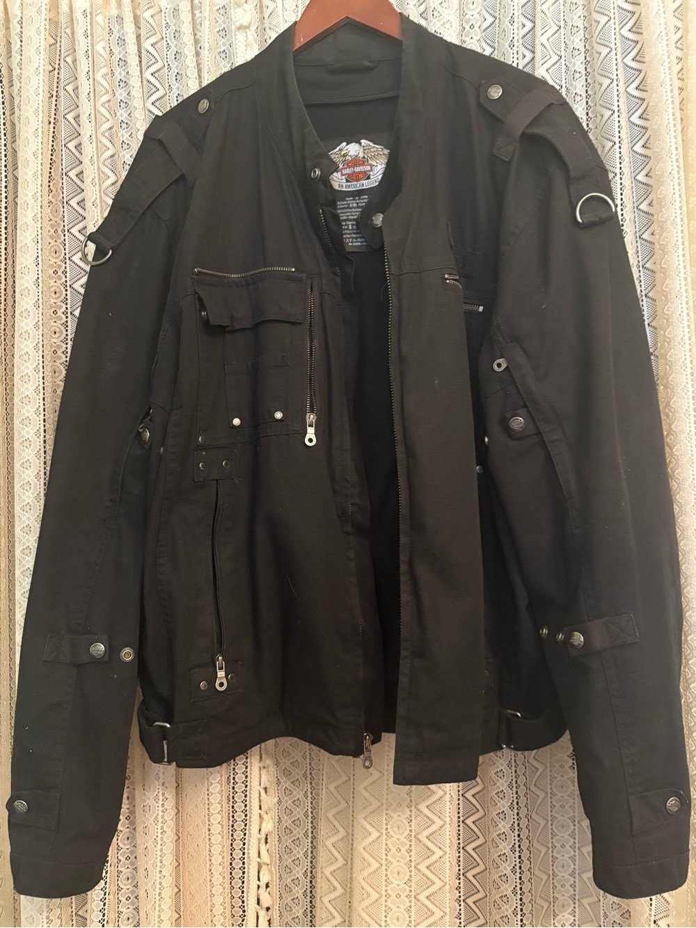 Harley-Davidson Black Military Field Jacket with Multi-Pocket Details